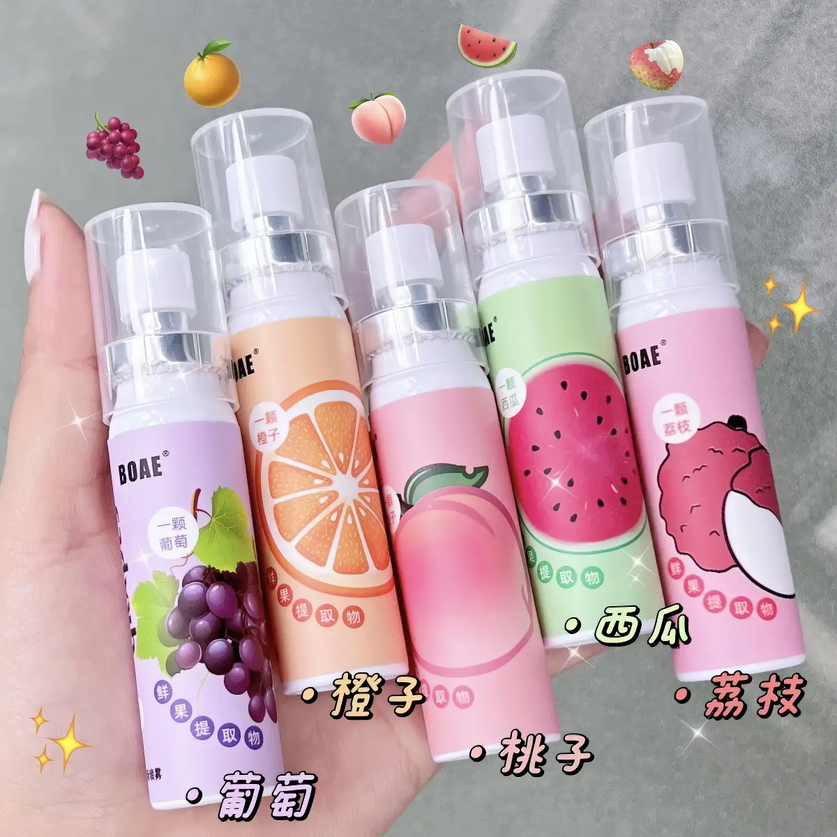 5 পিস Mouth Spray–Mint - Grape - Orange - Peach - Watermelon